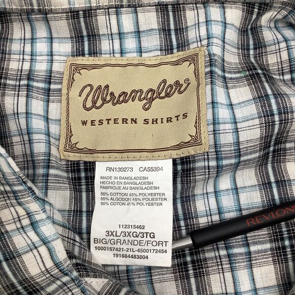 Wrangler Mens Long Sleeve Pearl Snap Shirt Plaid Size 3XL - Picture 5 of 6
